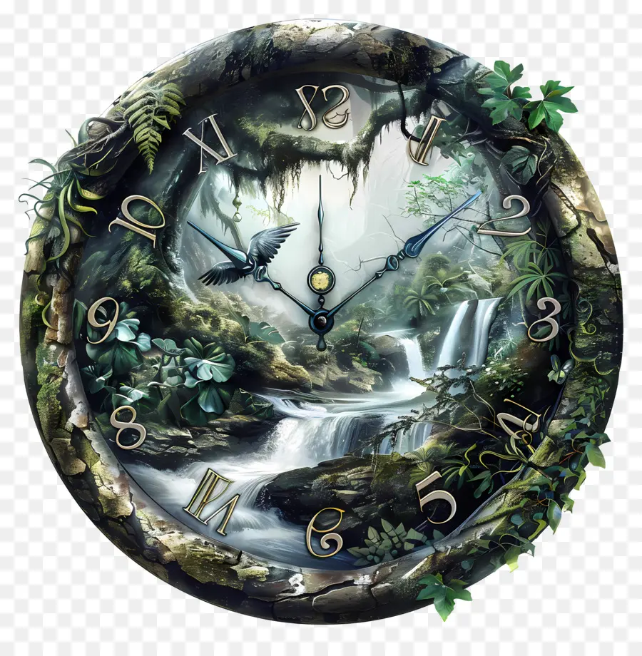 Uhr Naturuhr Waldpflanzen - Uhr mit Waldszene, Tieren, Fluss