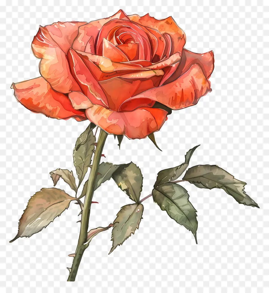 Hoa hồng - Bức tranh màu nước của hoa hồng cam rực rỡ