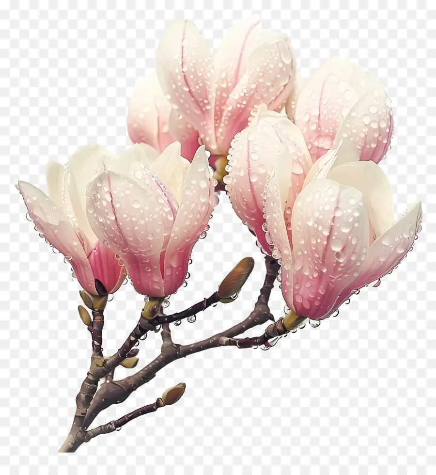 Dew Flower White Flowering Tree Petali rosa gocce di rugiada - Albero fiorito bianco con petali rosa