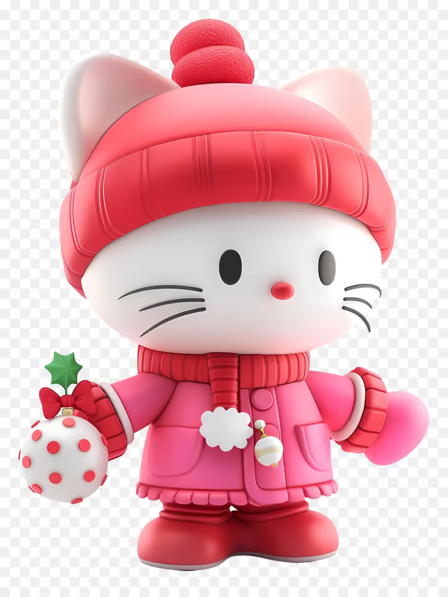 Hello Kitty - Cartoon rosa Kätzchen mit rotem Zubehör halten Ball