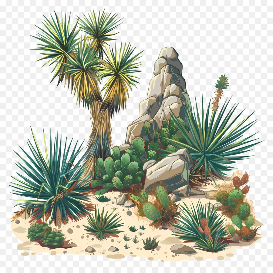 Thảm thực vật sa mạc Phong cảnh sa mạc Rocky Mountain Joshua Trees Clear Sky - Phong cảnh sa mạc với những ngọn núi, cây cối, bầu trời trong vắt