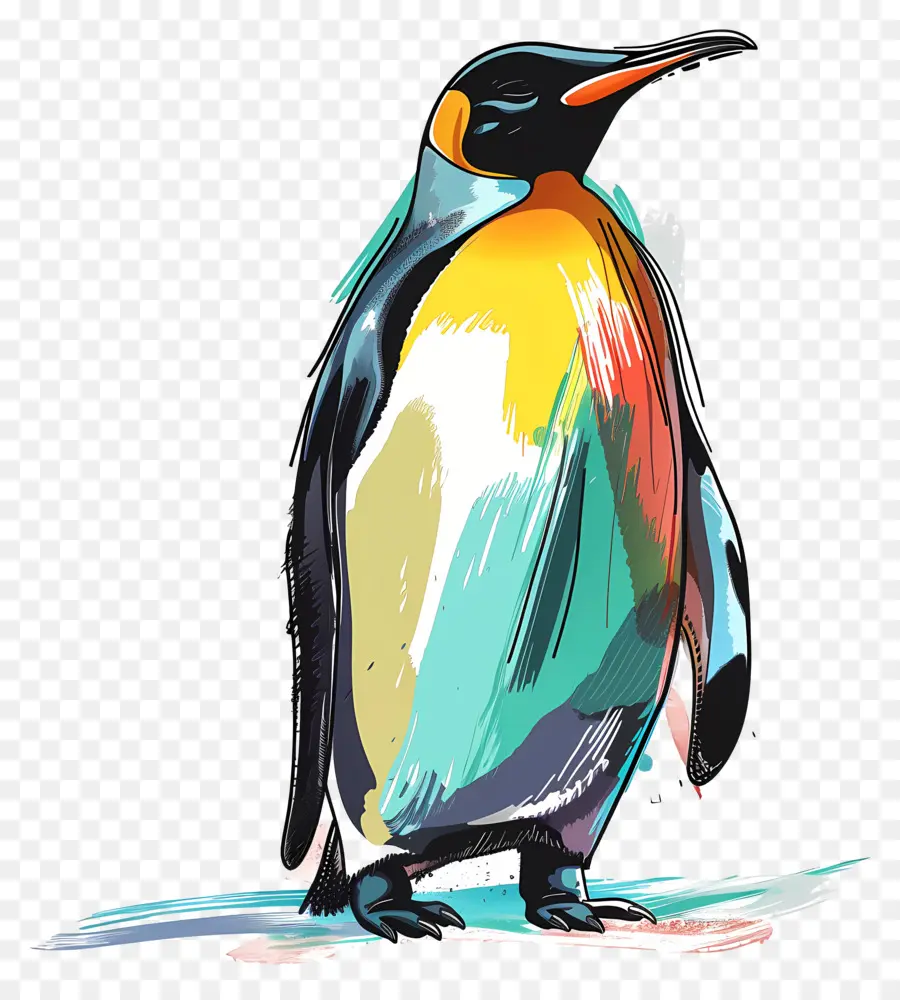 Pinguin - Buntes Pinguin -Zeichnen auf schwarzem Hintergrund