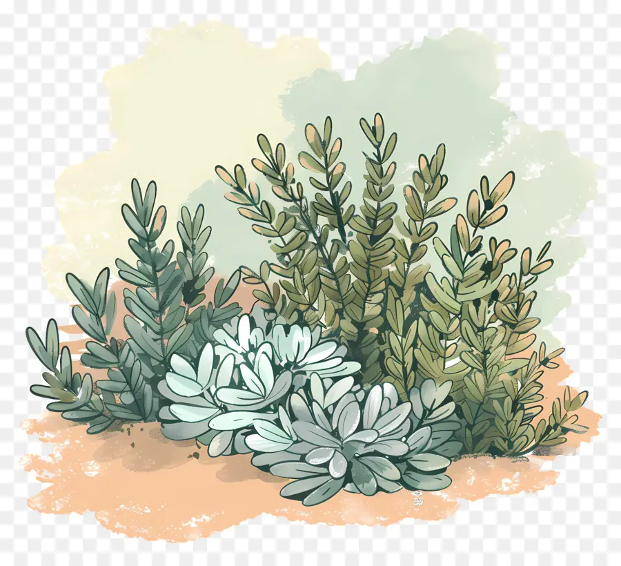 Büsche Wüstenpflanzen grüne Pflanzen Wüstenlandschaft kleine Blumen - Grüne Wüstenpflanzen mit Blumen unter Himmel