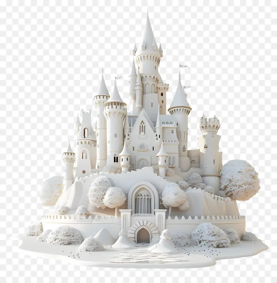 weißes Schlosses Schloss Schnee 3D Model Türme - 3D -Modell des verlassenen Schneeburgs