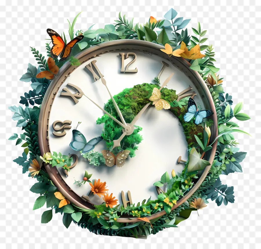 Uhr Natur Naturuhr Blatt Dekor Schmetterlingsuhr - Uhrmotivuhr mit Blättern und Schmetterlingen