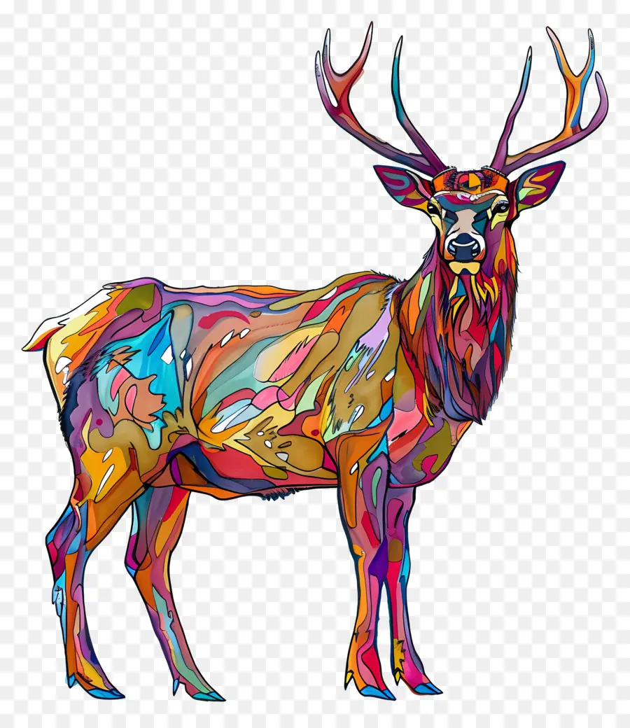 Elk abstrakte Hirsche farbenfrohe Muster karikaturistischer Stil stilisiertes Tier - Abstrakte, stilisierte Hirsche mit farbenfrohen Mustern