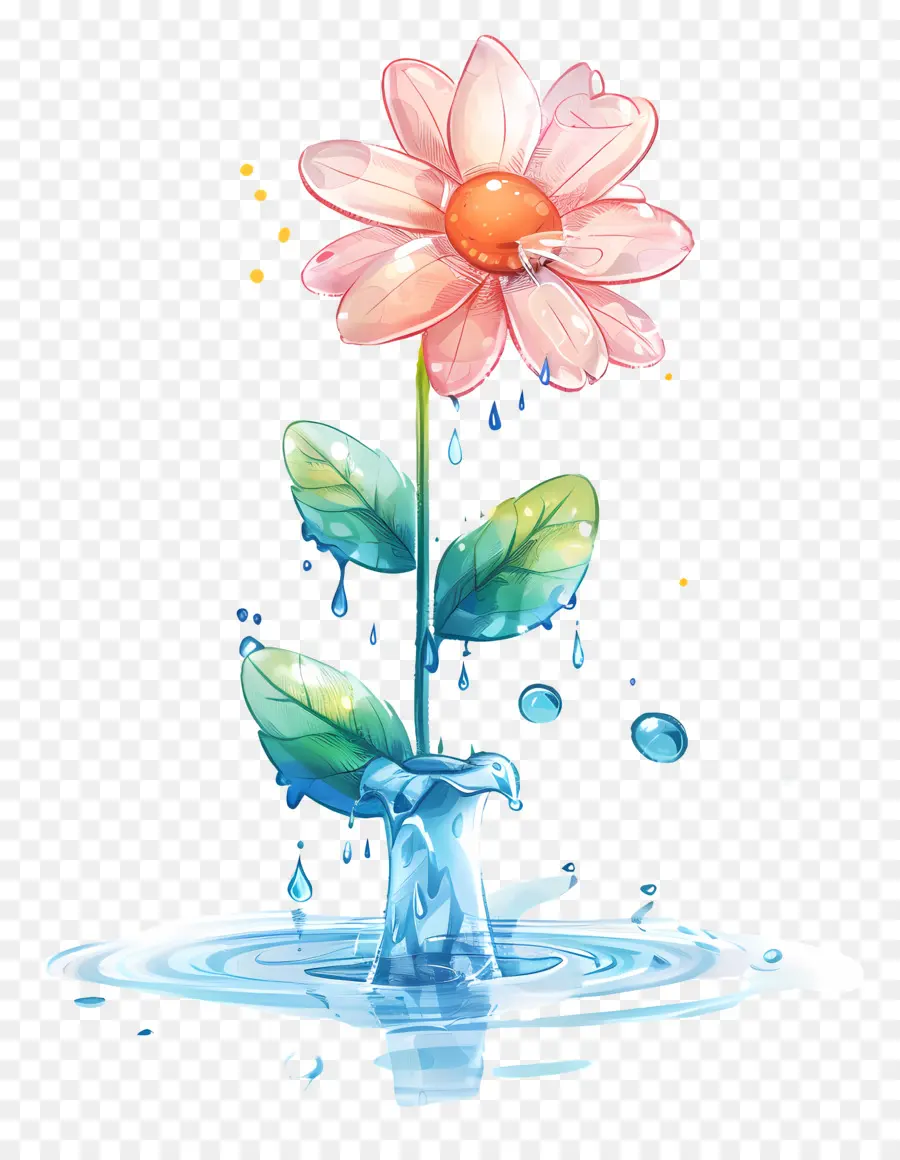 Wasserblume Vase Wasser - Rosa Blume in blaugrüner Vase mit Regentropfen