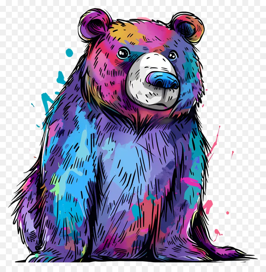 orso cartone animato orso colorato dipinto di orso dipinto luminoso - Orso colorato rilassato con macchie