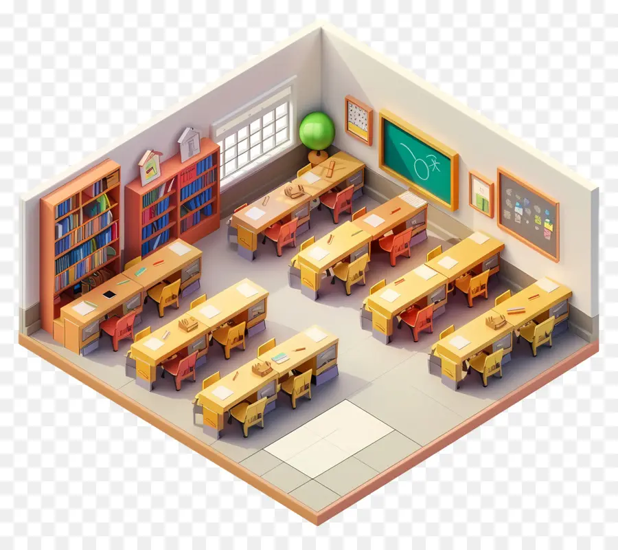 Schulklassenzimmer -Schreibtische Stühle Square Formation - Leeres Klassenzimmer mit Quadratschmelz