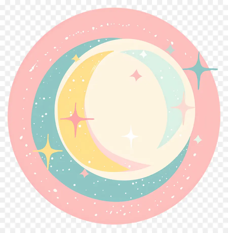 Circle Moon Stars Cartoon Pastellfarben - Zeichentrickmond und Sterne in Pastellfarben