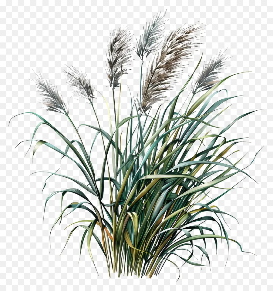 miscanthus sinensis tall plant dark green leaves light green flowers reed