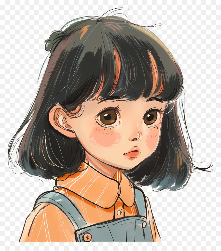 kleines Mädchen - Illustration eines lächelnden Mädchens im orangefarbenen Hemd