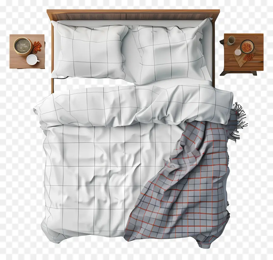 giường trên cùng xem giường màu trắng tấm chăn gối kẻ sọc - Giường ấm cúng với chăn đỏ và xanh