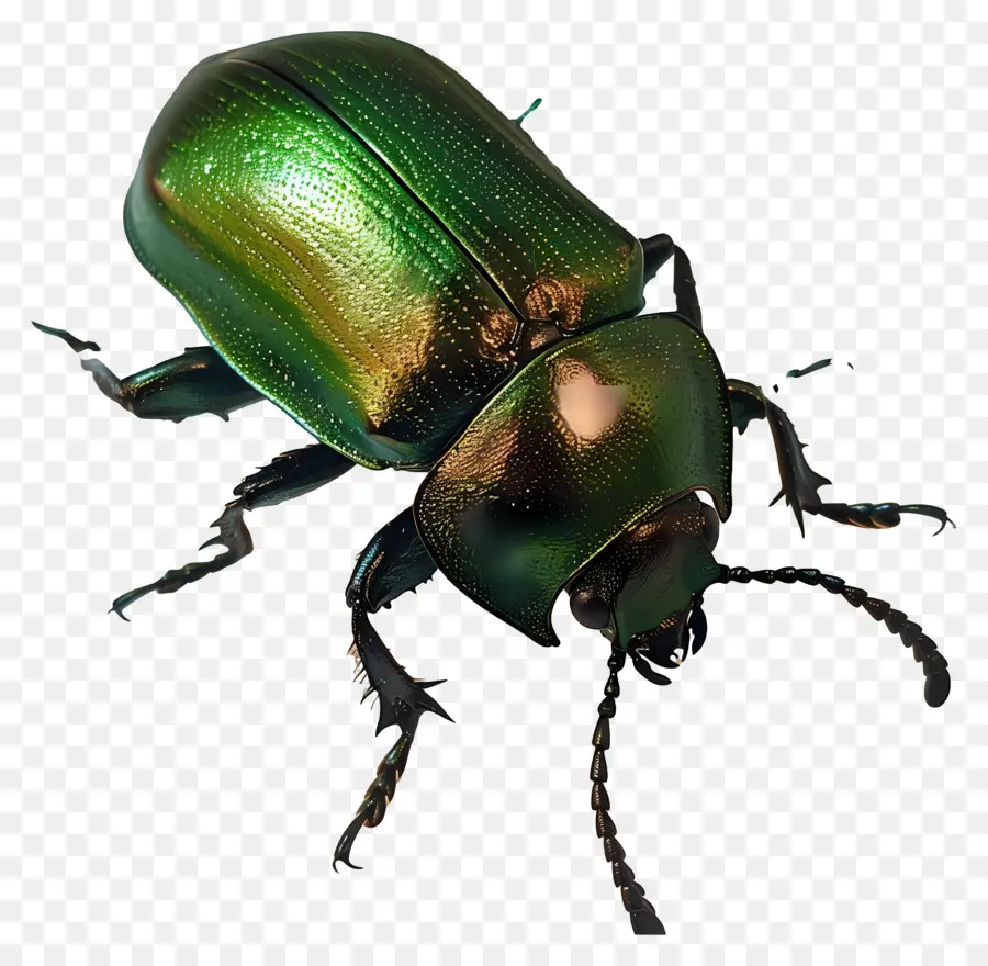 Käferkäfer Metallic Green Insektenantennen - Grüner metallischer Käfer mit schwarzen Augen und Beinen
