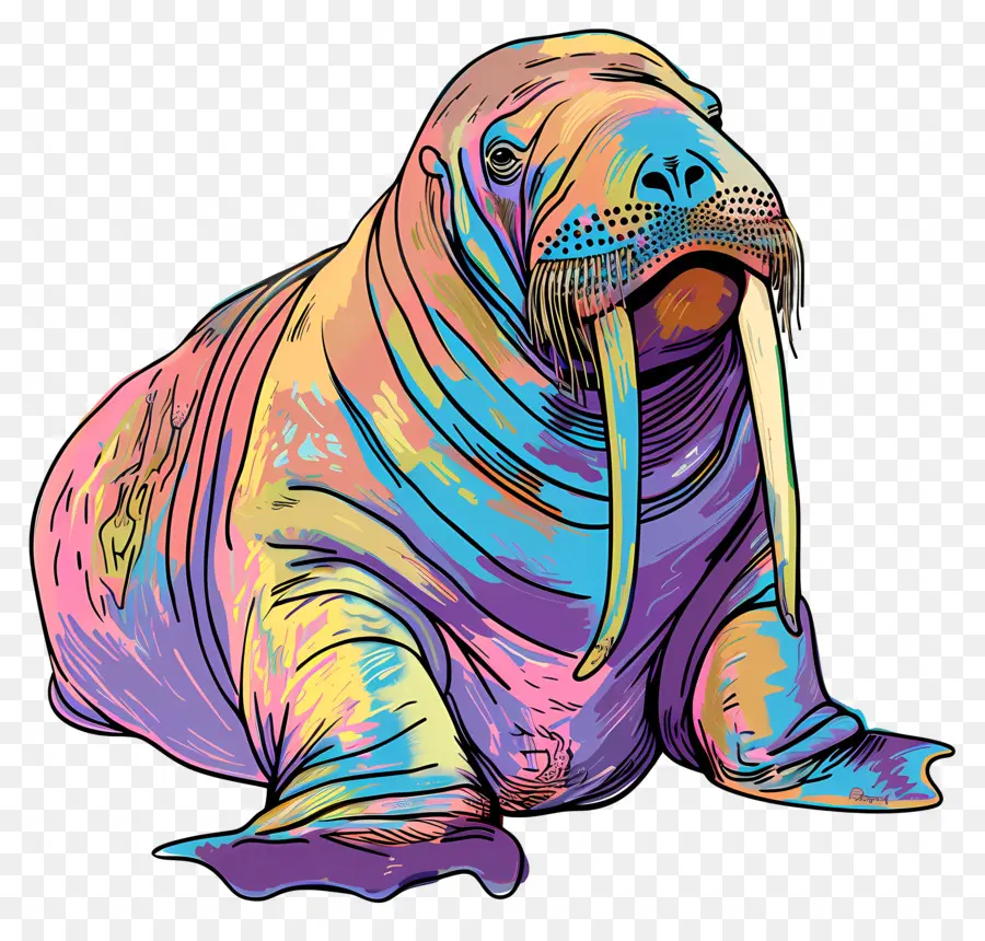 Walrus hoạt hình hài hước ngà - Bản vẽ đầy màu sắc của hải mã với miệng mở