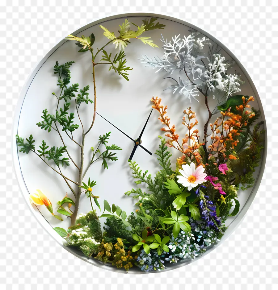 orologio orologio piante da orologio - Orologio con varie piante, sfondo bianco