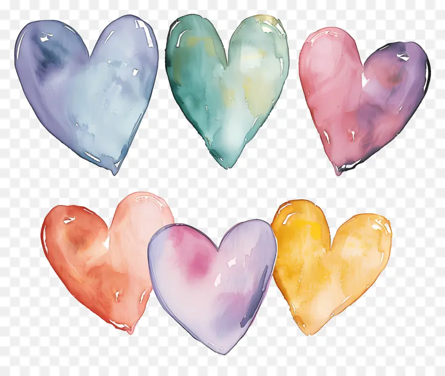 WaterColor Hearts Hearts Colors WaterColor Black Sfondo - Quattro cuori colorati di acquerello su sfondo nero