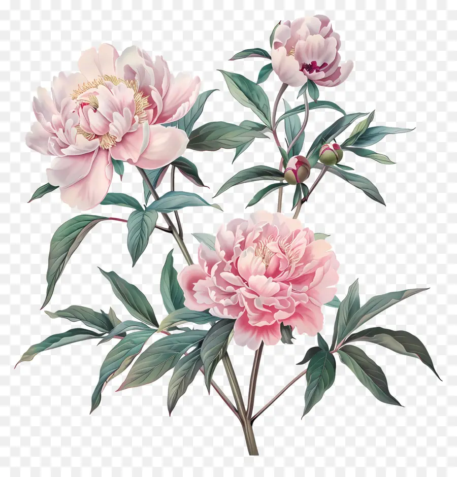 peoni di fiori di fiori di peonia rosa bush di peonia - Pittura realistica di fiore di peonia rosa