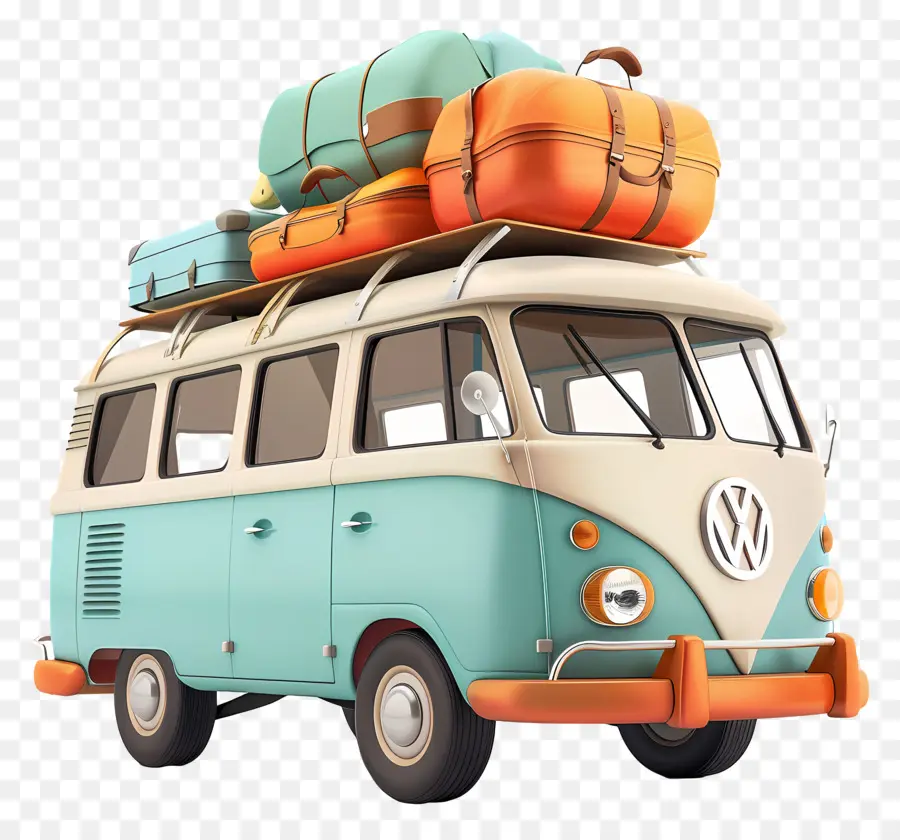 Giornata del viaggio Volkswagen Volkswagen Sagni bagagli a portata di retrovisore specchio - Furgone Volkswagen blu e bianco vintage