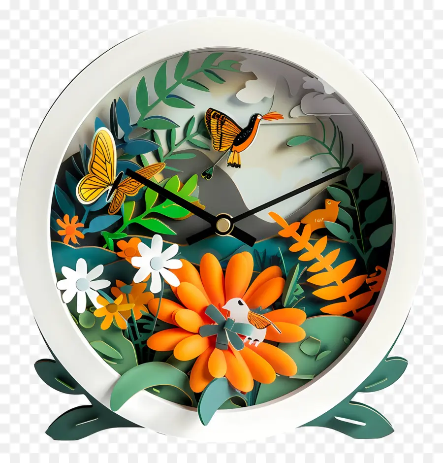 Clock Nature Paper Orologio Orologio 3D Art Flower Design - Orologio di carta 3D con design del giardino fiorito