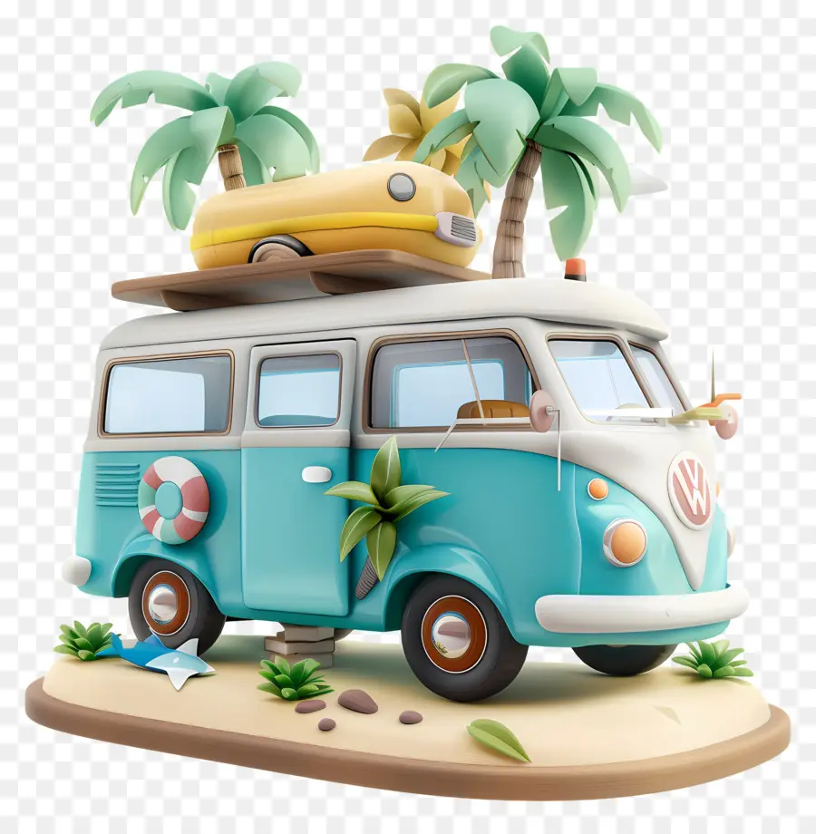 cây cọ - Xe buýt Vintage Volkswagen trên Bờ biển nhiệt đới