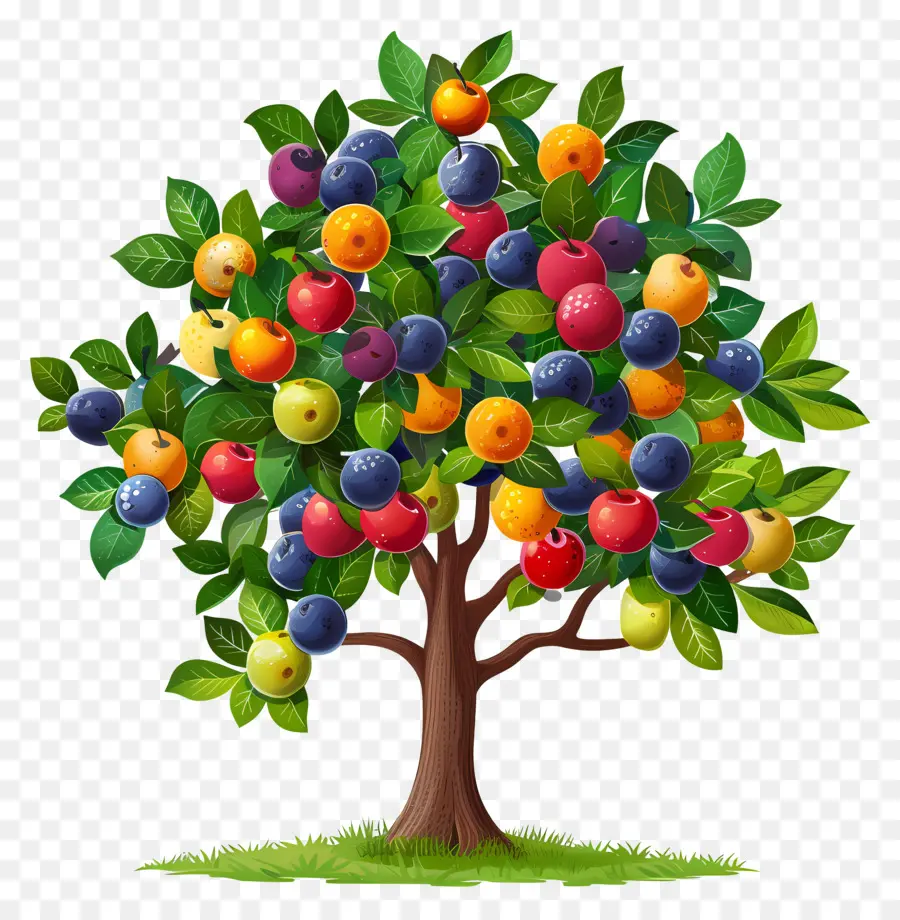 albero da frutto - Albero di frutta colorato con frutta matura