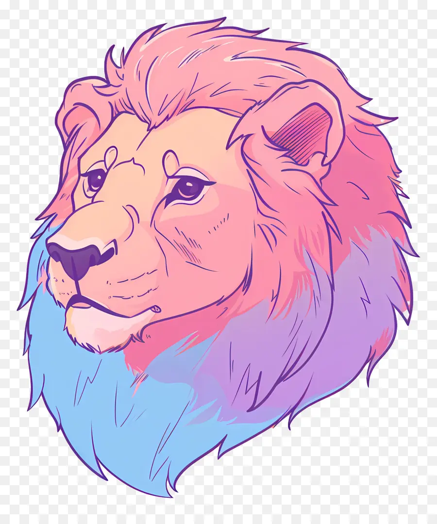 lion cute lion blue and pink hair stylized lion childlike lion