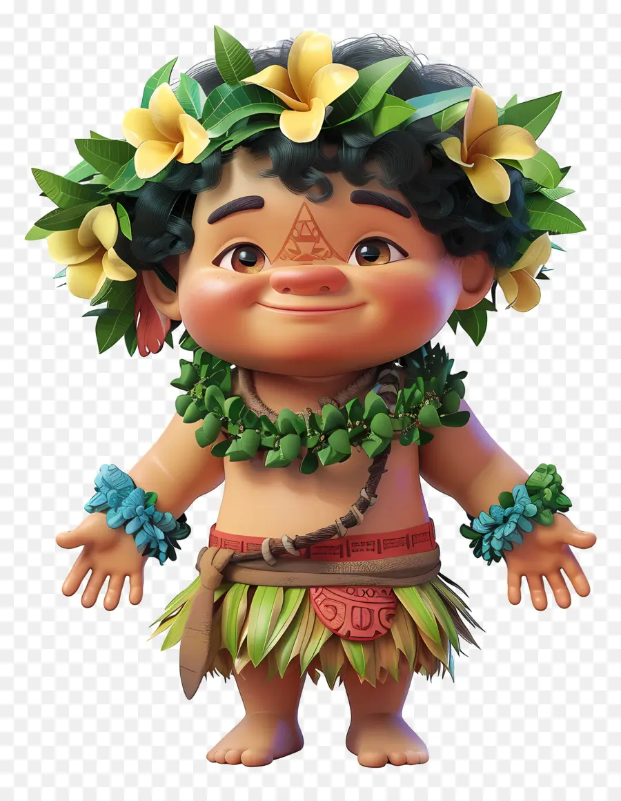 Hawaii Boy Cartoon Hawaii Child Lei Headband - Đứa trẻ Hawaii theo phong cách hoạt hình