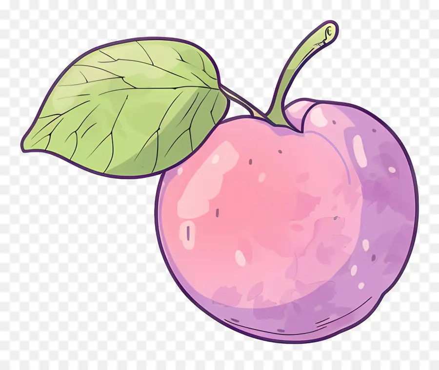 Obstpflaumenfrucht Cartoon lila - Cartoon lila Pflaume mit grünem Blatt