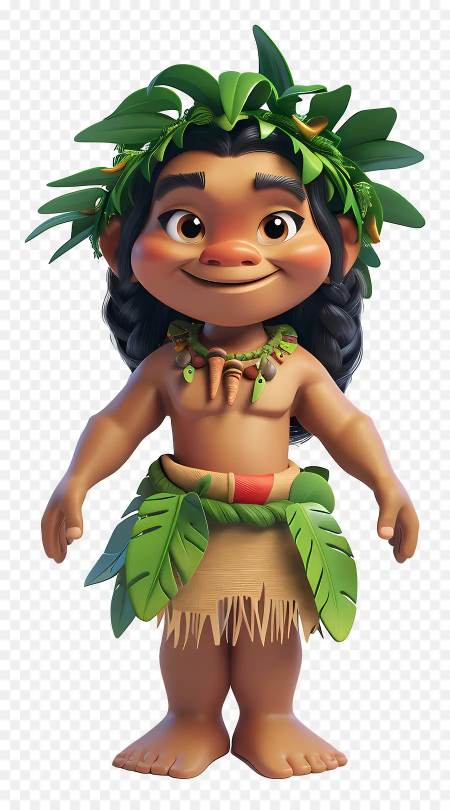 Hawaii Boy Cartoon Váy cỏ Hawaii Lei nhiệt đới - Nhân vật Hawaii tự tin trong váy cỏ