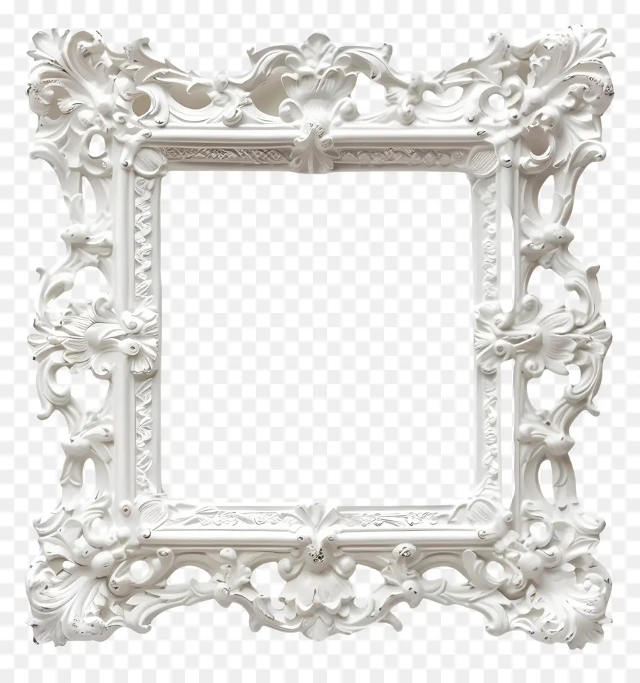 khung màu trắng - Khung trắng phức tạp với chạm khắc đối xứng