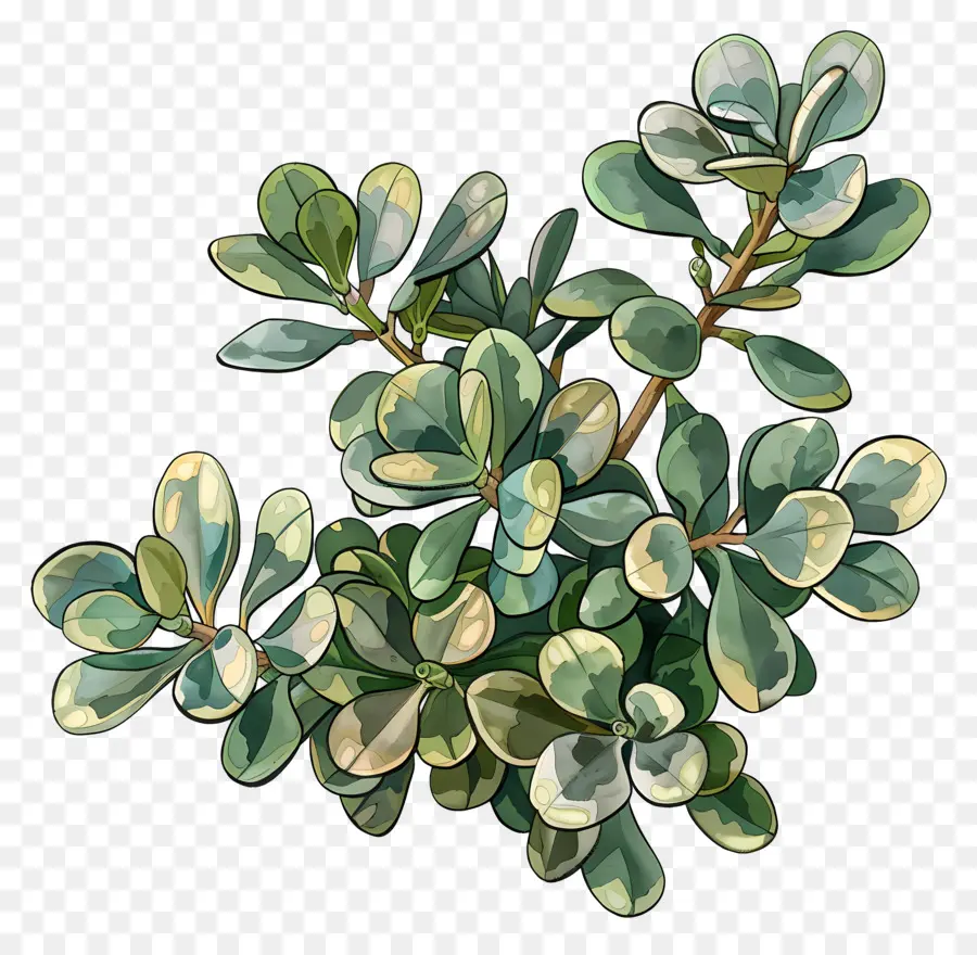 bunte Jade Pflanze Blattbaumgrüne Blätter Jasminpflanze Lorbeerblatt - Realistisches Bild von Blattbaum mit Blumen