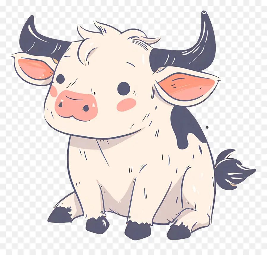 Bulle Cartoon Kuh süße Tier große Ohren schwarz und weiß - Nette Cartoonkuh sitzt auf dem Boden