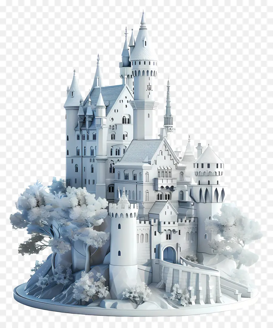 Màu tháp tháp lâu đài trắng lâu đài - Lâu đài tuyết với tháp, tháp pháo, hào