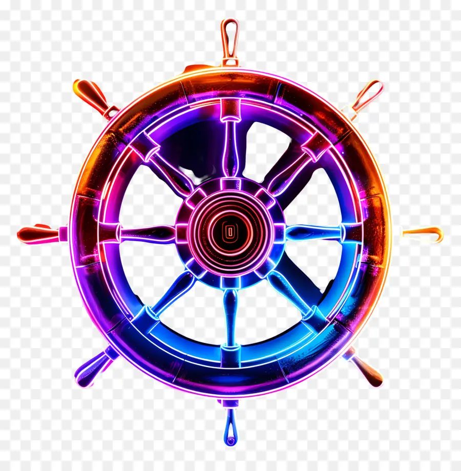 Neon Ship Wheel Nautical Wheel Đèn neon của tàu đầy màu sắc - Bánh xe hải lý đầy màu sắc, sáng bóng với đèn neon