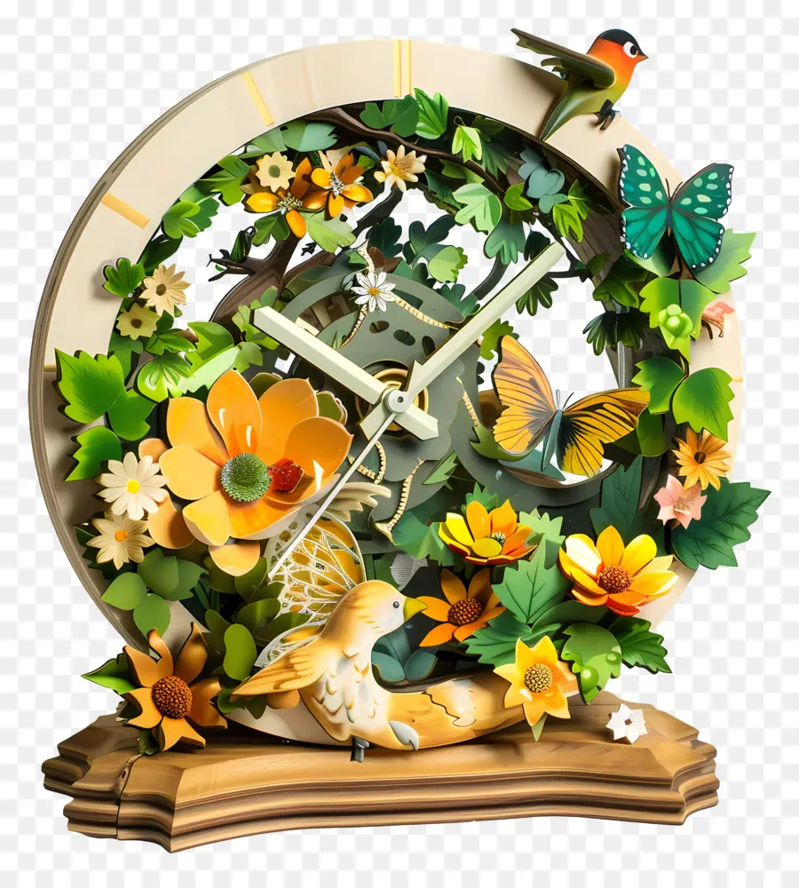 Uhr Naturpapier Uhr Blumenuhr Schmetterlingsdekoration - Papieruhr mit Blumen, Insekten geschmückt