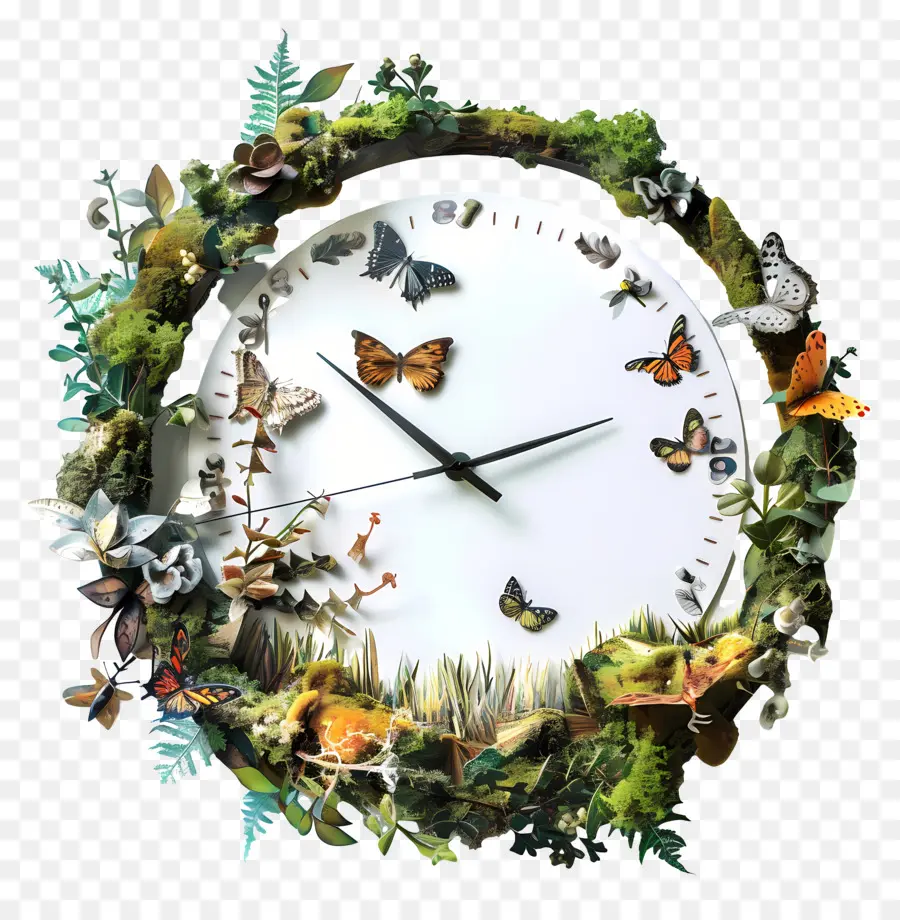 Clock Nature farfly orologio orologio muschio farfalle coda cola - Orologio farfalla con muschio e piante