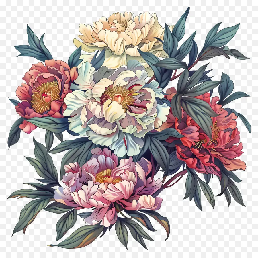hoa sắp xếp - Hoa mẫu đơn hồng và trắng trong bình