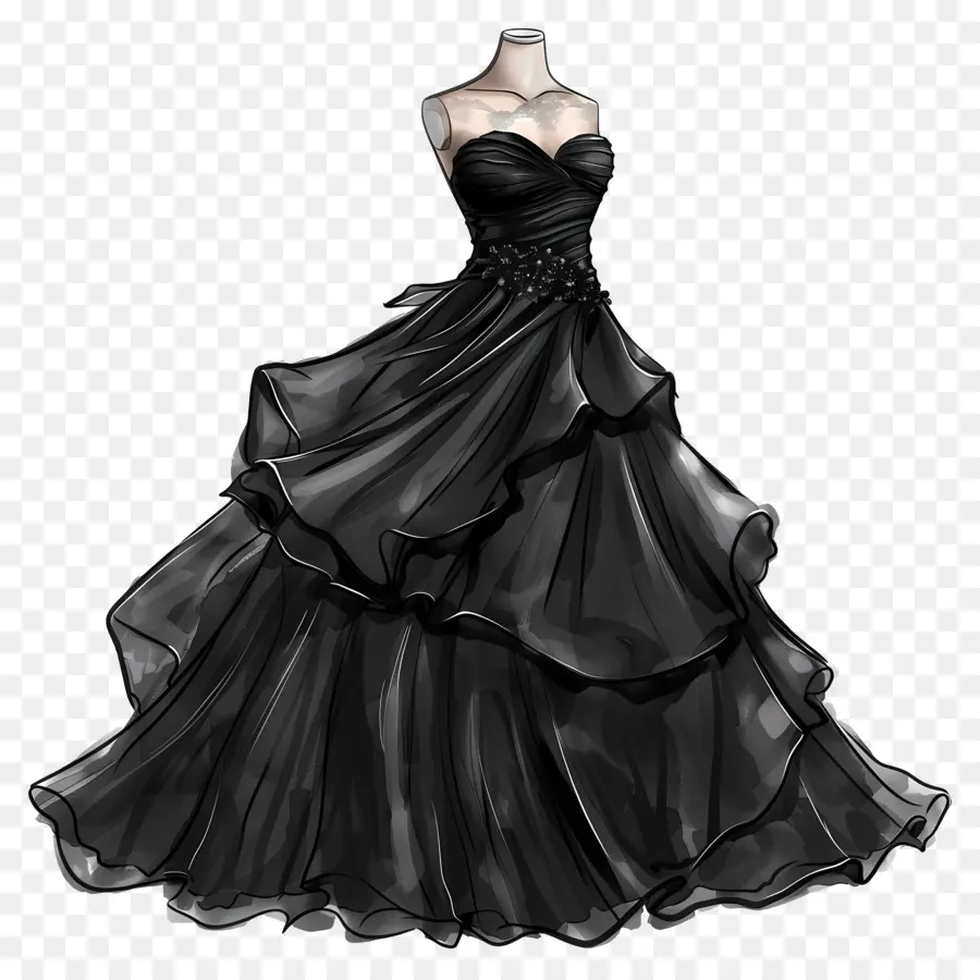 Váy cưới đen váy đen xù váy trang phục trang nhã - Váy đen thanh lịch với xù lông