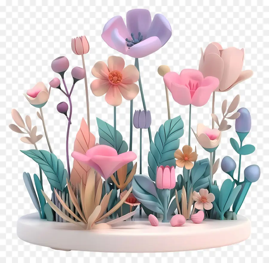 Blumengarten - Bunten Garten mit 3D -gerenderten Blumen