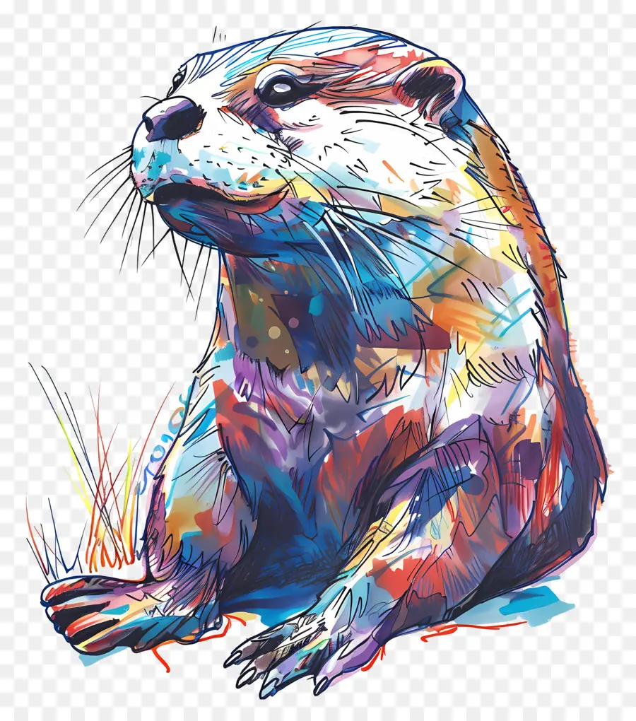 Otter trừu tượng đầy màu sắc đầy màu sắc - Rái cá nghệ thuật màu xanh lam, xanh lá cây, màu tím