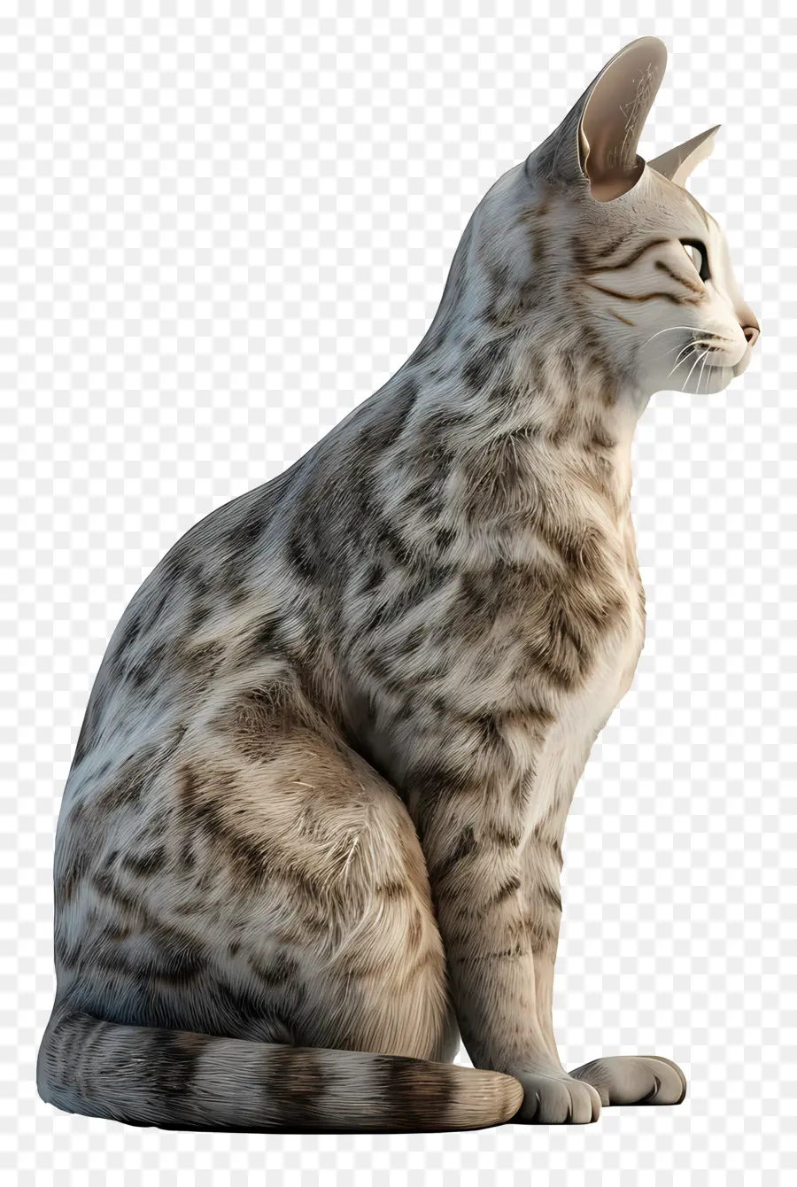 sitting cat side view 3d model cat crouching striped markings