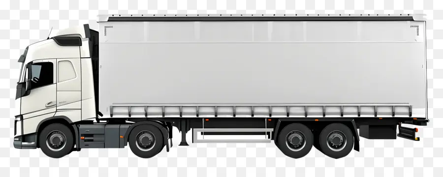 LKW -Seitenansicht weißer LKW -Flachbett -LKW -Transportindustrie Tarpaulin - Karikaturischer weißer LKW auf schwarzem Hintergrund