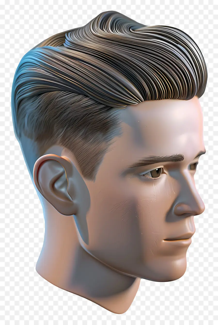 Kamm über Mid Fade Haircut Pompadour Frisur Seiten Teil Koteletten 3D -Rendering - 3D -Rendering des Menschen mit Pompadour -Frisur