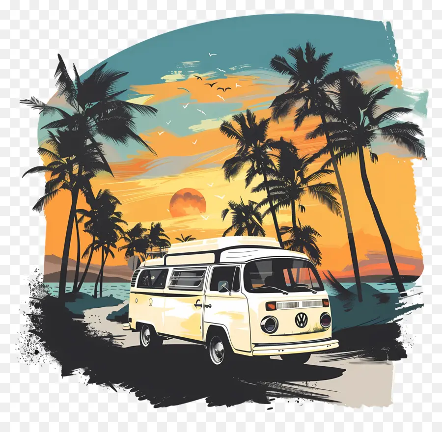 palme - Autobus Volkswagen vintage Guida su Beach Road