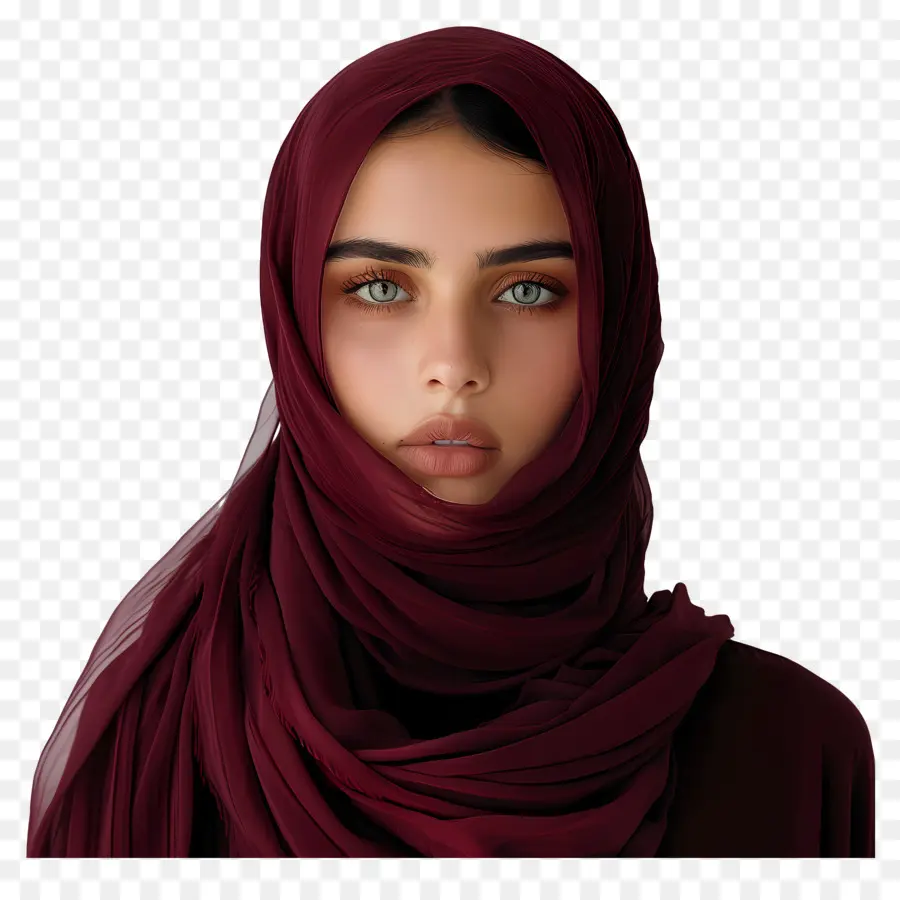Hijab Girl Woman in Hijab Red Hijab Muslim Woman Eyes - Donna in hijab rosso con espressione serena