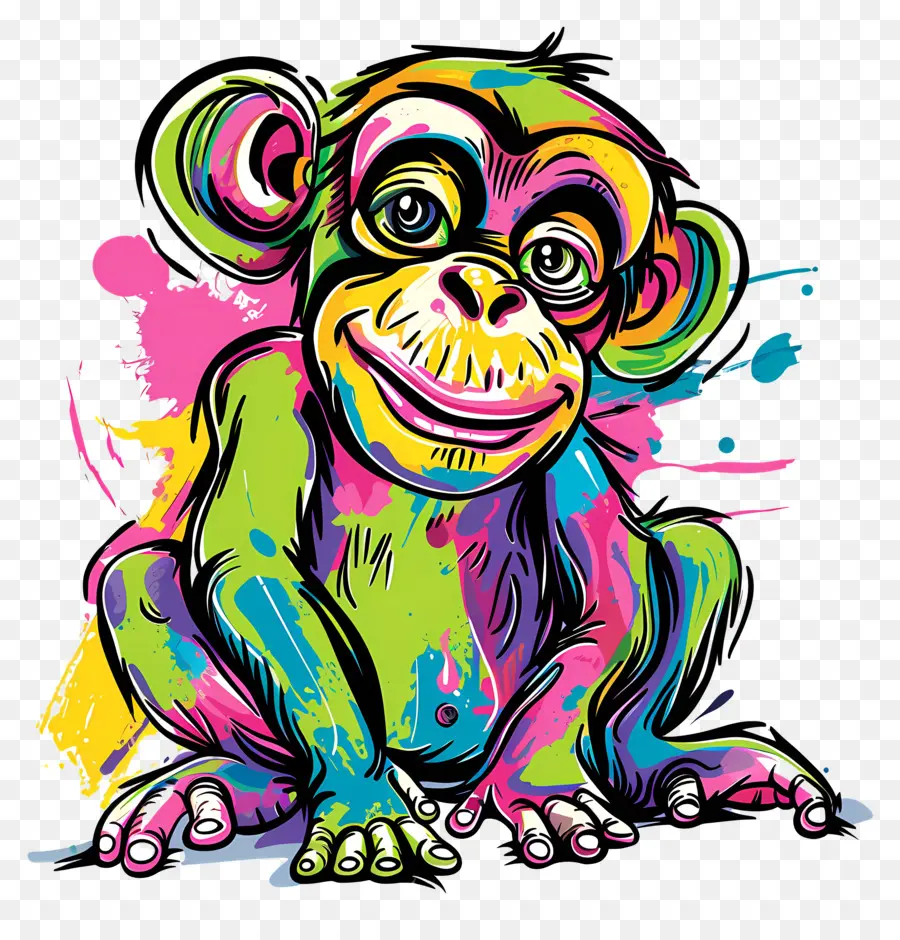 khỉ - Khỉ đầy màu sắc ngồi trên haunches