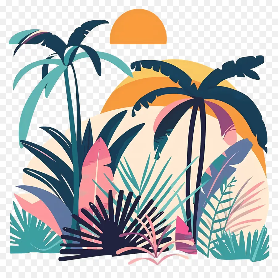 Palmen - Tropische Landschaft mit lebendigen Farben und Schatten