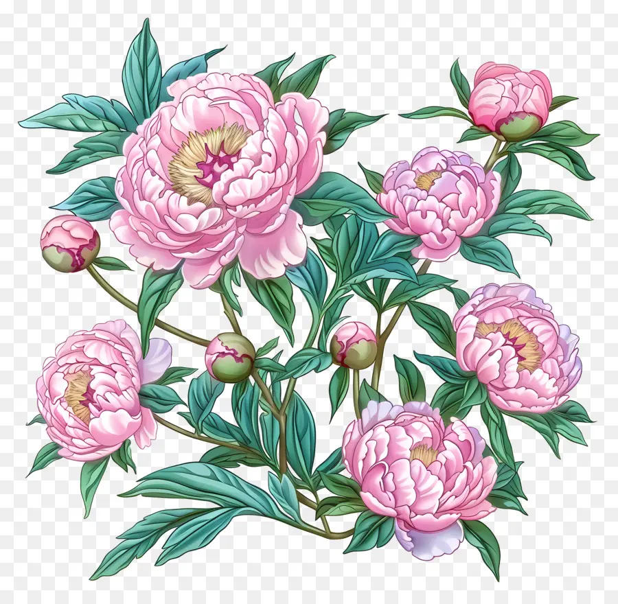 Pfingstrose Busch rosa Pfingstrosenblüten Blütenblätter Pistil - Rosa Pfingstrosenblumen auf schwarzem Hintergrund