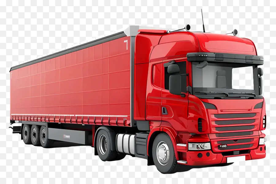 LKW -Seitenansicht Red Truck Trailer Schwarze Reifen weiß - Großer roter Lkw mit alleine geparkter Anhänger